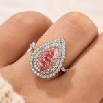 S925 3.5 Carat Double Halo Pear Cut Pink Engagement Ring In Sterling Silver