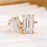 S925 Unique Double Stones Design Emerald Cut & Pear Cut Engagement Ring In Sterling Silver - Image 3