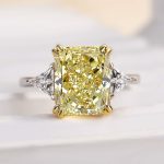 S925 Radiant Cut Yellow Stone Two-Tone Engagement Ring With Triangle Cut Side-stones - Image 7
