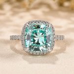 S925 Exquisite Halo Cushion Cut Cyan Blue Engagement Ring In Sterling Silver - Image 3