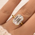 S925 5.0 Carat Yellow Gold Emerald Cut Solitaire Engagement Ring
