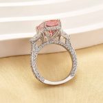 S925 5.0 Carat Pink Radiant Cut Three Stone Engagement Ring With Hidden Halo - Image 4