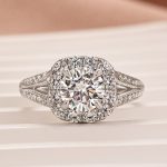 S925 Moissanite 1.2Ct Halo Round Cut Split Shank White Gold Promise Ring For Women - Image 2