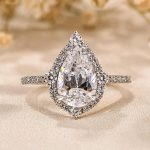 S925 3.0 Carat Stunning Halo Pear Cut Elegant Engagement Ring In Sterling Silver - Image 8