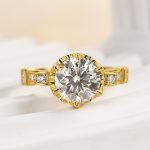 S925 Moissanite Yellow Gold 2.0 Carat Round Cut Vintage Engagement Ring - Image 7
