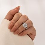 S925 Moissanite 1.2Ct Halo Round Cut Split Shank White Gold Promise Ring For Women