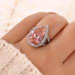 S925 6.5Ct Pear Cut Pink Stone Halo Engagement Ring In Sterling Silver