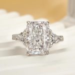 S925 5.0 Carat Radiant Cut Three Stone White Gold And Yellow Gold Engagement Ring With Hidden Halo - Image 6