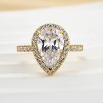 S925 Classic 2.2 Carat Simulated Diamond Pear Cut Halo Engagement Ring for Her - Image 10