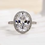 S925 Halo Oval Cut Simulated Diamond Engagement Ring - Image 3