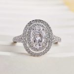 S925 Luxury Split Shank Double Halo Oval Cut Engagement Ring In Sterling Silver - Image 3