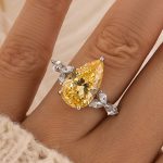 S925 4.5Ct Pear Cut Yellow Stone With Design Marquise Side Stone Engagement Rings