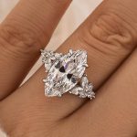 S925 4.0Ct Marquise Cut White Stone with Two Design Side Stone White Gold Engagement Ring In Sterling Sliver