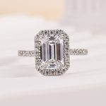 S925 Maxine Attractive Halo Emerald Cut Engagement Ring - Image 5