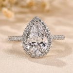 S925 Classic 2.2 Carat Simulated Diamond Pear Cut Halo Engagement Ring for Her - Image 7