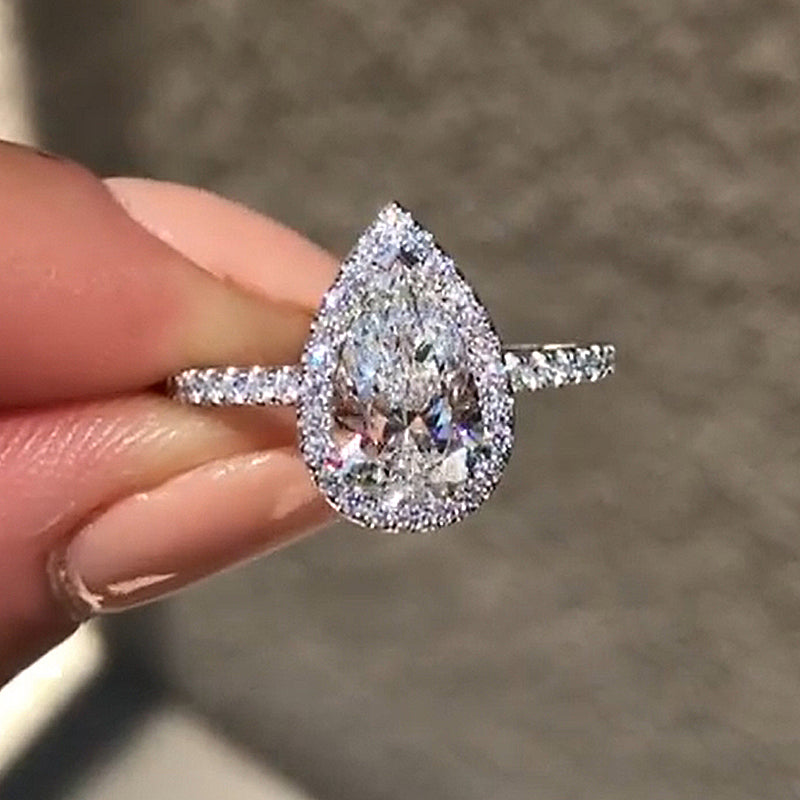 ER036PMSS S925 Maxine Moissanite Halo 2.5Ct Carat Pear Cut Engagement Ring - Image 1