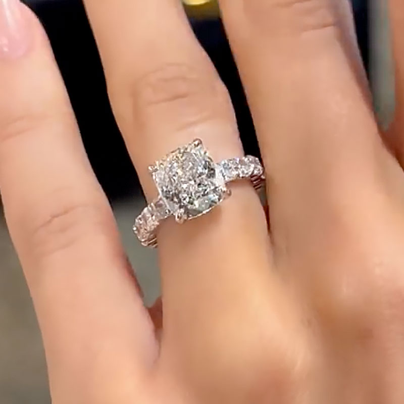 ER1051PS-2 S925 Maxine Sparkle 4.5Ct Cushion Cut Engagement Ring In Sterling Silver - Image 1