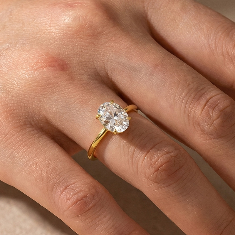 ER1083YMSS5 S925 Maxine Sparkle Moissanite 2.0 Carat Oval Cut Engagement Ring In Sterling Silver - Image 1