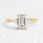 S925 Classic Yellow Gold Emerald Cut Three Stone Engagement Ring For Women In Sterling Silver - Image 4