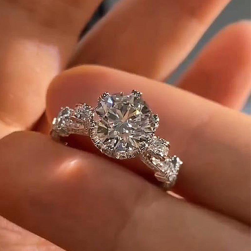 ER1152PMSS-6 S925 Moissanite 2.0Carat Round Cut Vintage Engagement Ring in Sterling Silver - Image 1