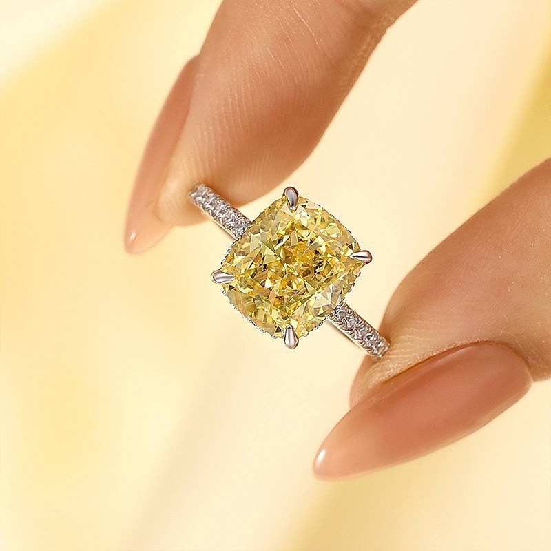 ER1171PS-11-1750217313 S925 4.5Ct Yellow Stone Cushion Cut Engagement Ring Promise Ring For Her - Image 1