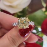 S925 Stunning Two-Tone Cushion Cut Yellow Sapphire Engagement Ring