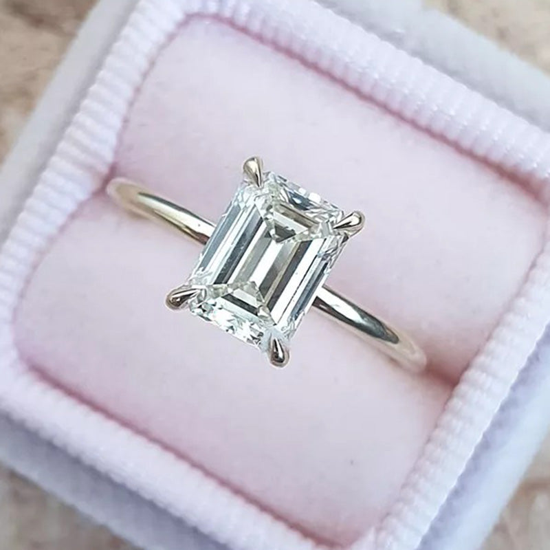 ER119PMSS-2 S925 Moissanite 3.5 Carat Solitaire Emerald Cut Engagement Ring - Image 1