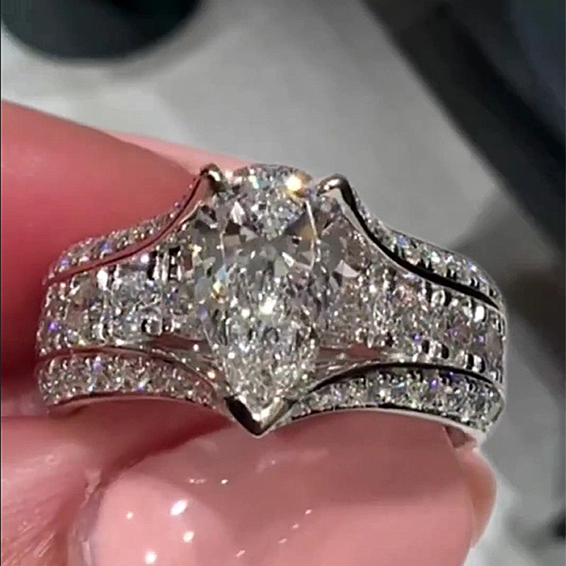 ER1227PS-1 S925 Unique 3 Prong 3.0Ct Pear Cut Engagement Ring - Image 1