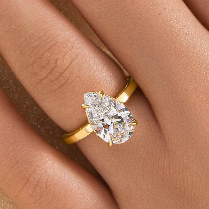 ER1233YS-9-1757322033 S925 Classic 4.0Ct Pear Cut Engagement Ring Promise Ring In Sterling Silver - Image 1