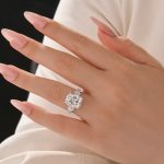 S925 Moissanite 6.0Ct Cushion Cut Three Stone Engagement Ring In Sterling Silver - Image 3