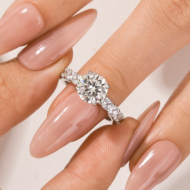 ER1272PMSS-1-1753173940 S925 Moissanite 2.0Ct Round Cut Engagement Ring In Sterling Silver - Image 1