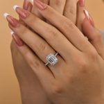 S925 Maxine Attractive Halo Emerald Cut Engagement Ring - Image 3