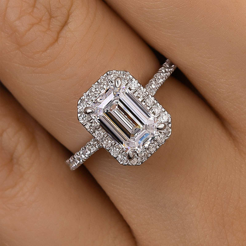 ER1273PS-4 S925 Maxine Attractive Halo Emerald Cut Engagement Ring - Image 1