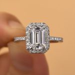 S925 Maxine Attractive Halo Emerald Cut Engagement Ring - Image 4