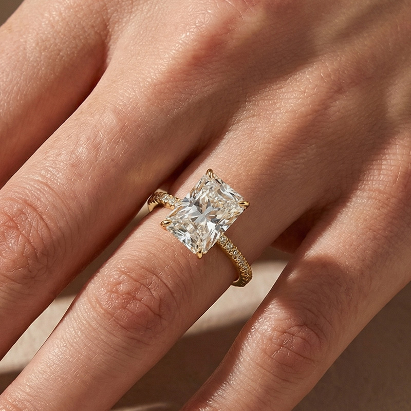 ER1286YMSS5 S925 Maxine Cathedral Moissanite 4.5 Carat Yellow Gold Radiant Cut Engagement Ring - Image 1