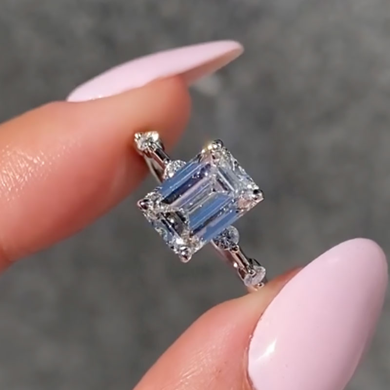ER1295PS-2 S925 Maxine Unique Emerald Cut Engagement Ring For Women - Image 1