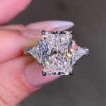 S925 5.0 Carat Radiant Cut Three Stone White Gold And Yellow Gold Engagement Ring With Hidden Halo - Image 2