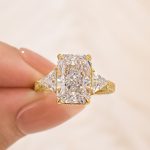 S925 5.0 Carat Radiant Cut Three Stone White Gold And Yellow Gold Engagement Ring With Hidden Halo - Image 8