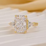 S925 5.0 Carat Radiant Cut Three Stone White Gold And Yellow Gold Engagement Ring With Hidden Halo - Image 11