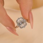 S925 Vintage 3.0Ct Halo Emerald Cut White Stone Engagement Ring In Sterling Silver - Image 3