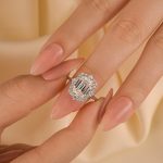 S925 Vintage 3.0Ct Halo Emerald Cut White Stone Engagement Ring In Sterling Silver - Image 4