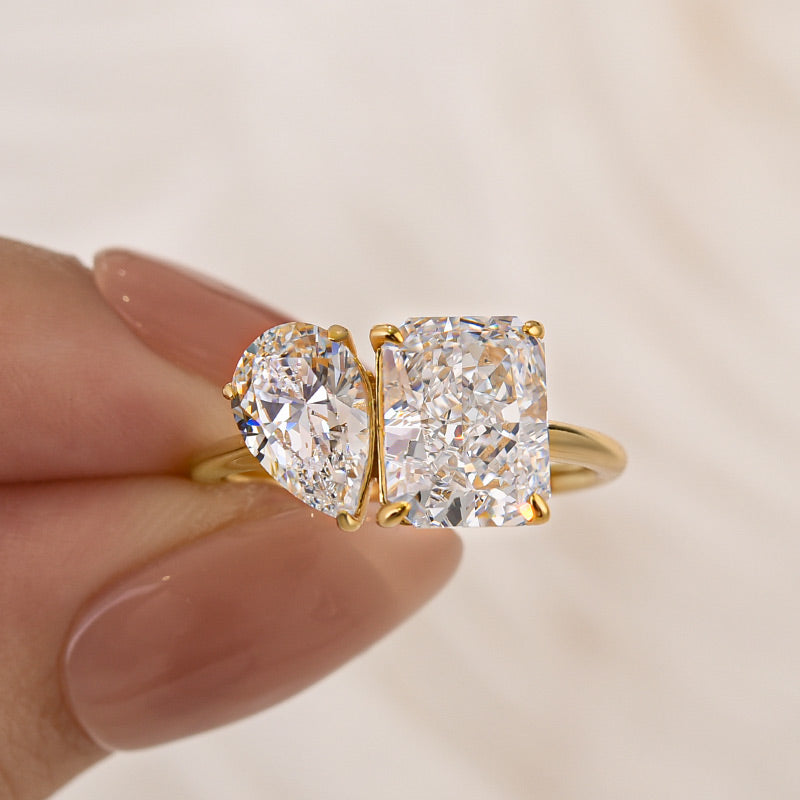 ER1470Y-3 S925 Toi et Moi Radiant & Pear Cut Engagement Ring In Sterling Silver - Image 1