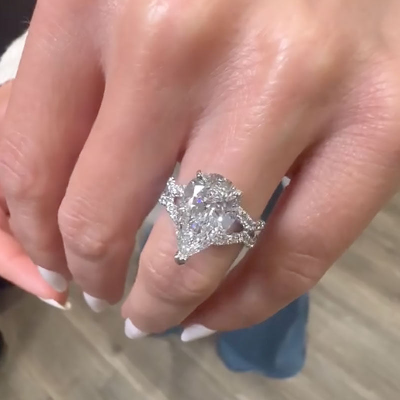 ER1472PS-1 S925 Maxine Split Shank Unique Pear Cut Engagement Ring In Sterling Silver - Image 1