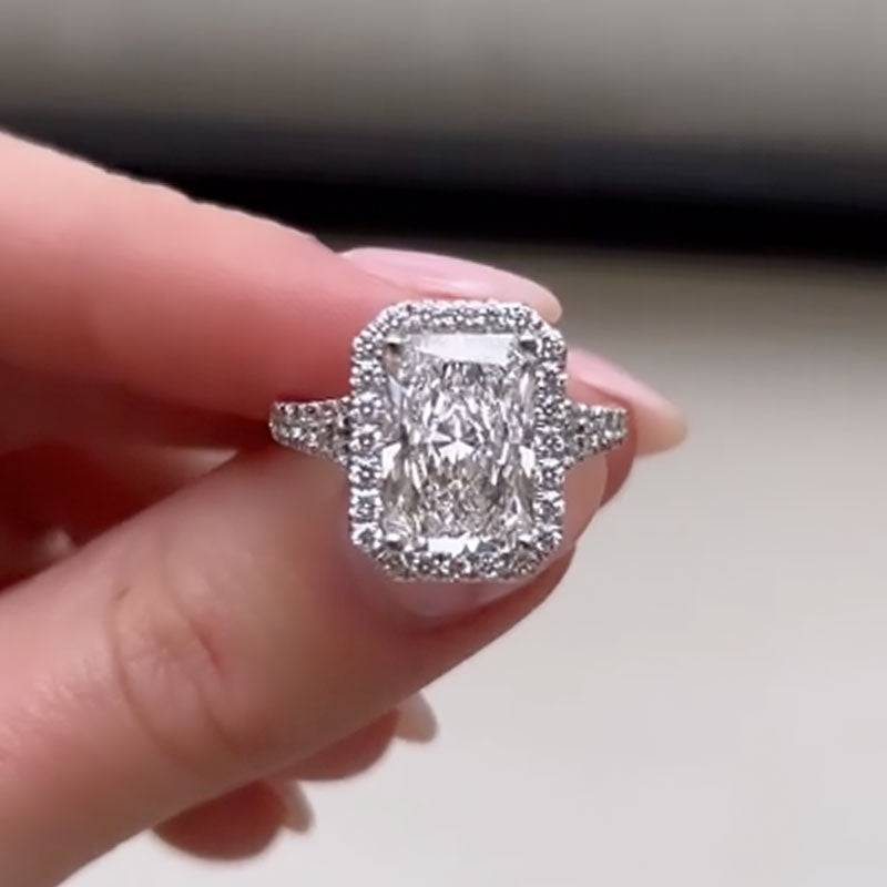 ER1494PS-1 S925 Maxine Noble Halo 3.5Ct Radiant Cut Split Shank Engagement Ring - Image 1