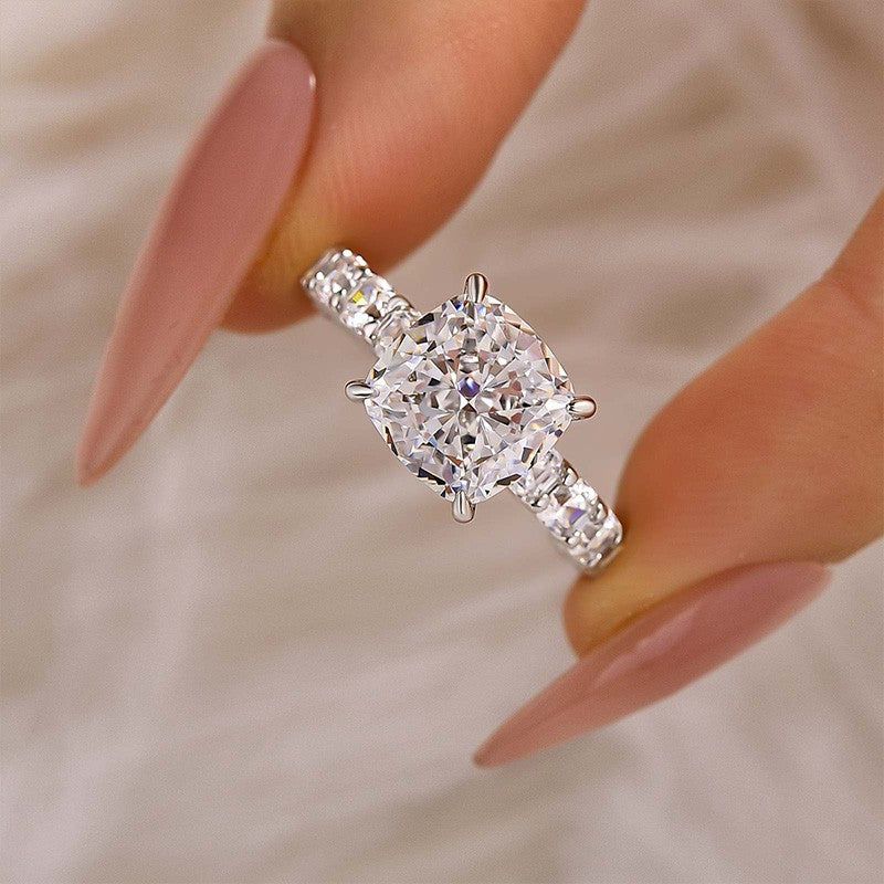 ER1498PS-3-1754299203-fafc7395-67af-4200-a967-e07de07e0a1d S925 Classic 3.5Ct Cushion Cut Engagement Ring Travel Ring In Sterling Silver - Image 1