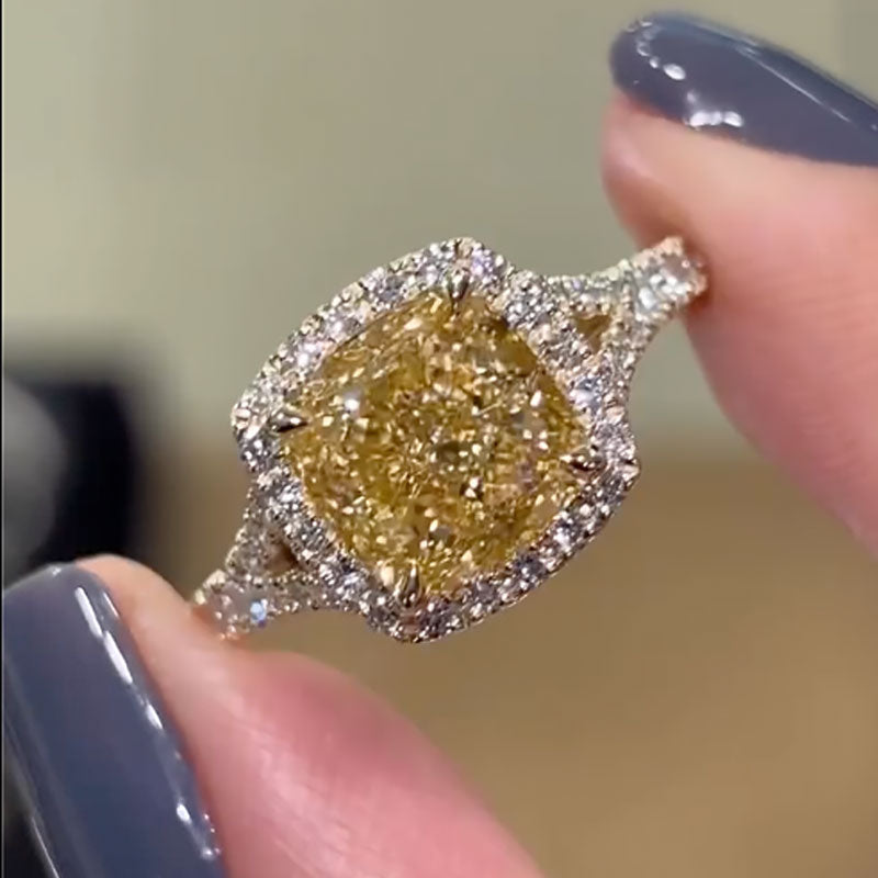 ER1499PS-1 S925 Maxine Cushion Cut Yellow Sapphire Split Shank Travel Ring In Sterling Silver - Image 1