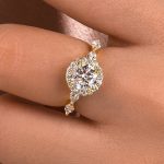 S925 Maxine Moissanite 1.0 Ct Halo Round Cut Yellow Gold Promise Ring