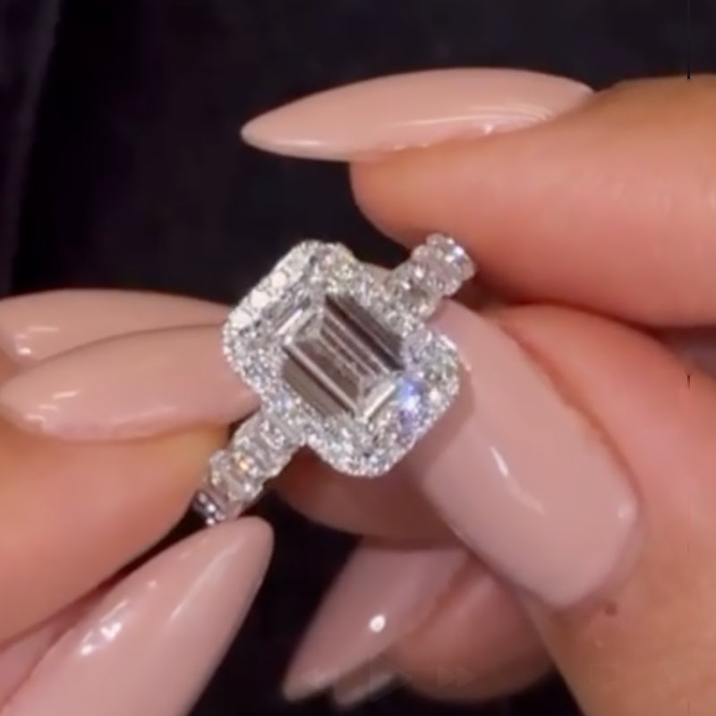 ER1518PS-1 S925 Maxine Dainty 2.5Ct Halo Emerald Cut Engagement Ring For Women - Image 1