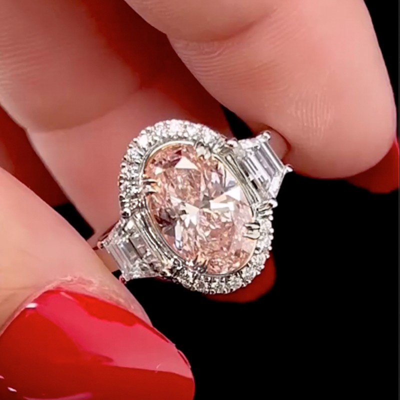 ER1522PS-11-1750231160 S925 2.5Ct Halo Oval Cut Three Stone Engagement Ring Promise Ring For Her - Image 1