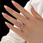 S925 10.0Ct Pink Stone Radiant Cut Side Stone Engagement Ring Travel Ring In Sterling Silver - Image 2